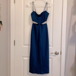 Abercrombie and Fitch Teal Satin Midi Dress with Cut Outs